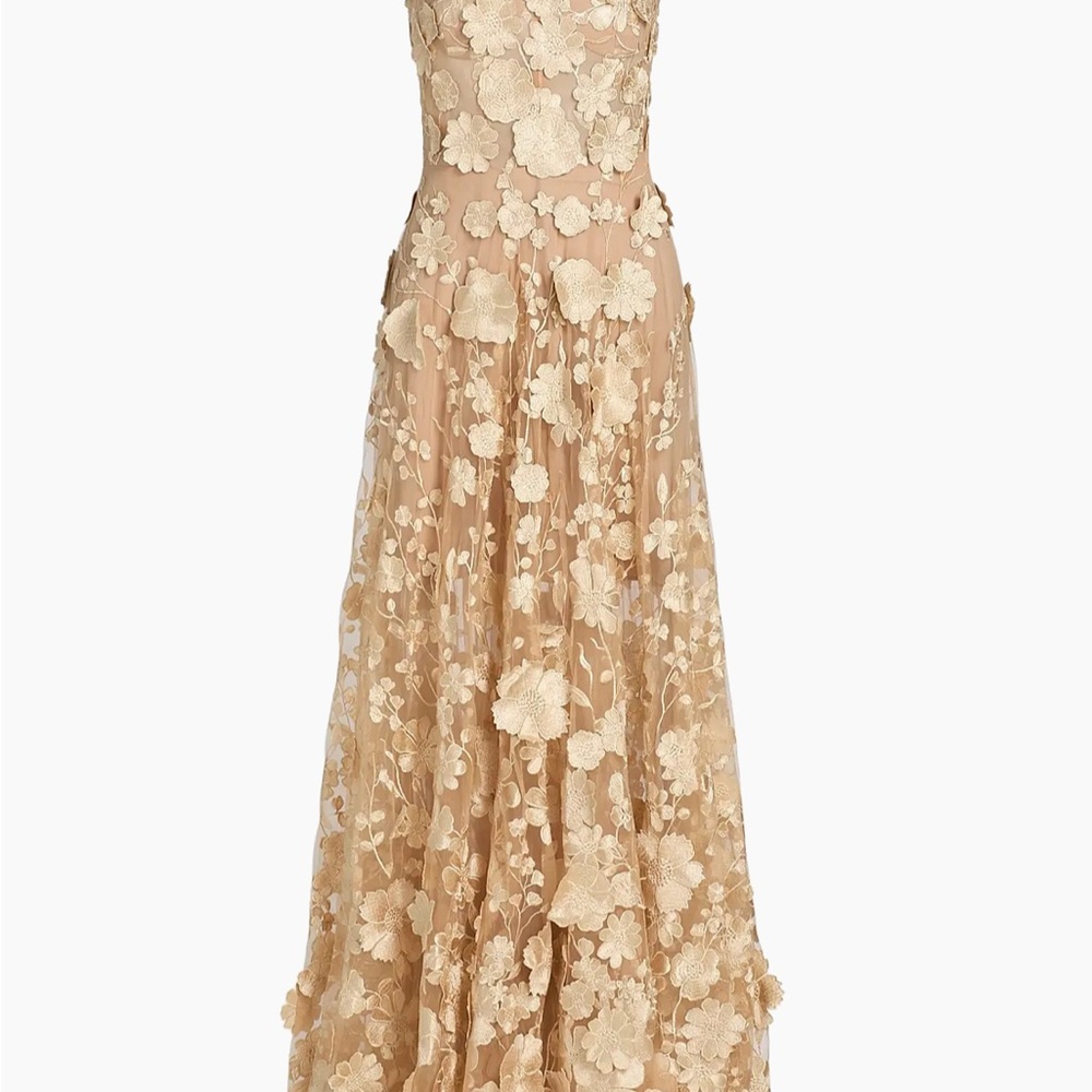 Bronx and Banco Gold Floral Appliqué A-Line Gown Jasmine gold long - Picture 4 of 15